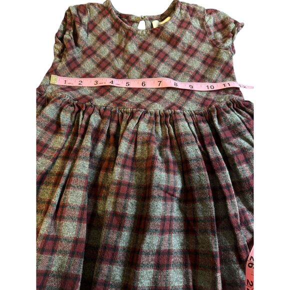Girls Toddler Size 4T Old Navy Maroon Gray Cotton Plaid Pleated Dress Cap Sleeve - Picture 3 of 5